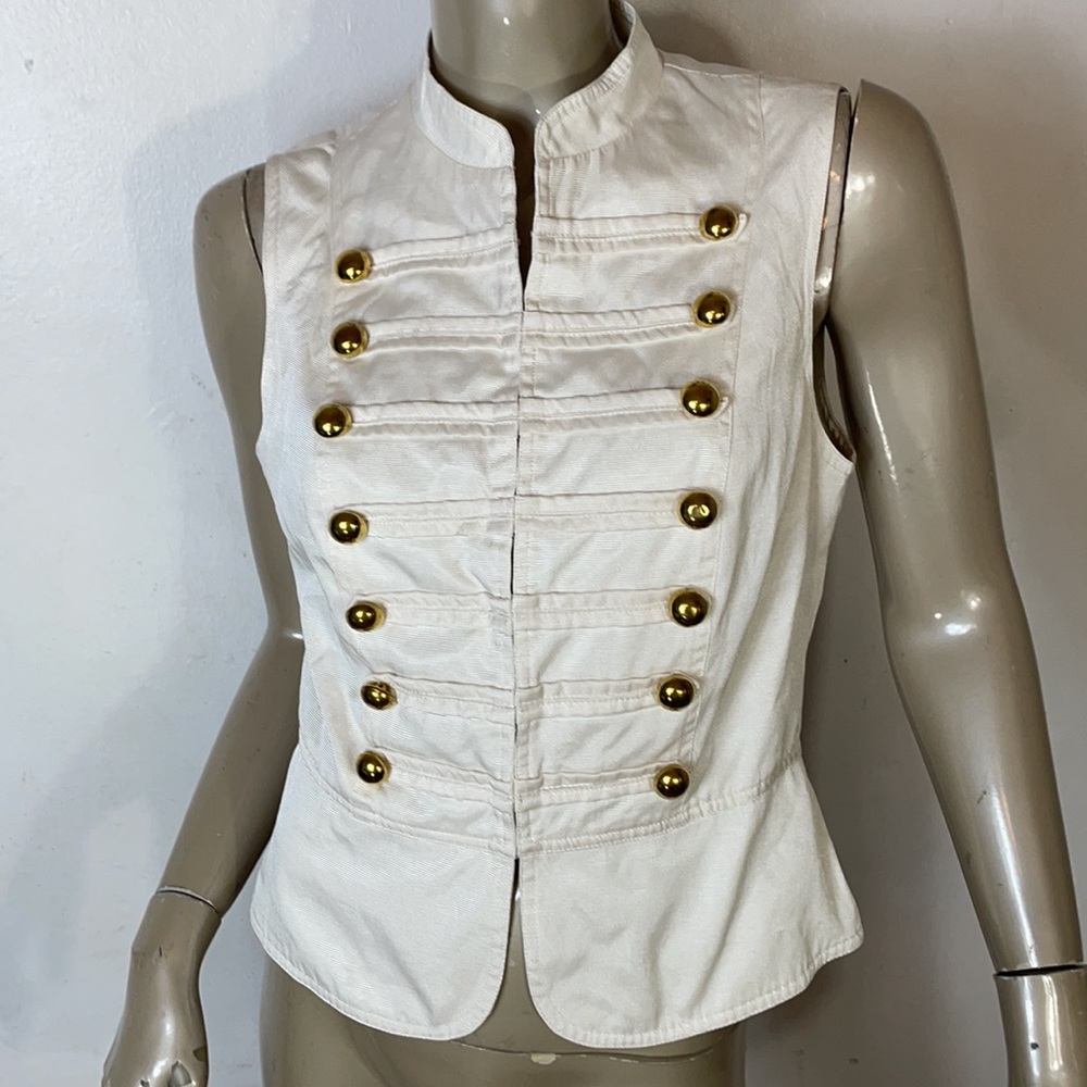 Arden B White Military-Inspired Sleeveless Button Front Top with Gold Buttons